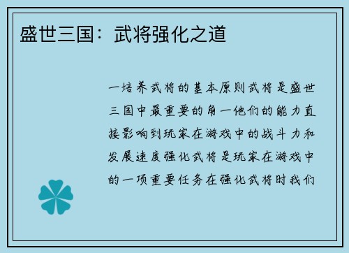 盛世三国：武将强化之道